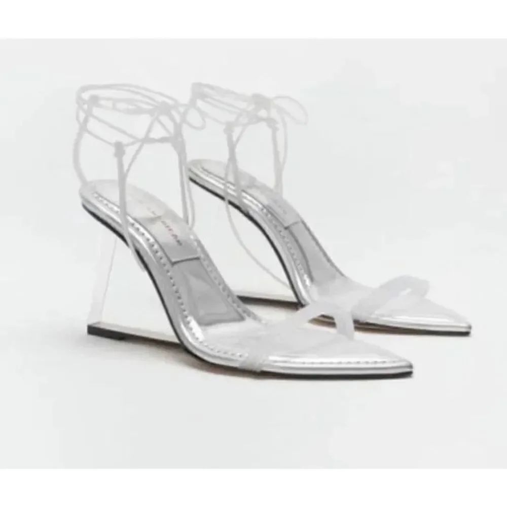 Good American Cinderella F*cking-rella Clear Wedge Sandals Silver Size 8.5